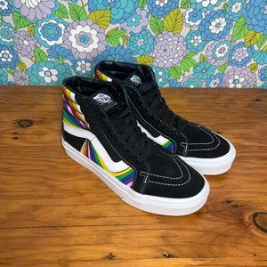 Vans High Top Skate Shoe Sk8-Hi Black/Rainbow Size:7